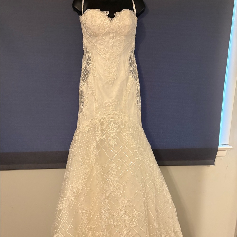 Couture Cream Sequin Sheath Wedding Dress includes Protective Bag